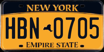 NY license plate HBN0705