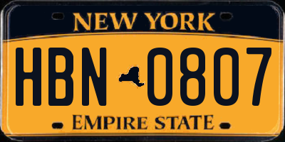 NY license plate HBN0807