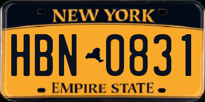 NY license plate HBN0831