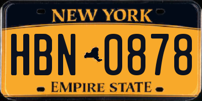 NY license plate HBN0878
