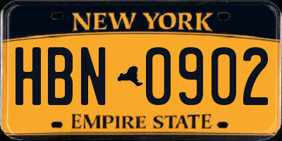 NY license plate HBN0902