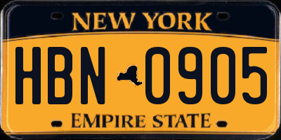 NY license plate HBN0905