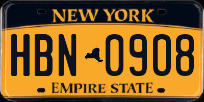NY license plate HBN0908