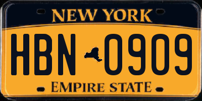 NY license plate HBN0909