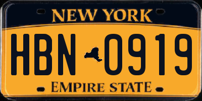 NY license plate HBN0919