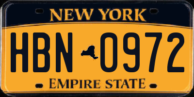 NY license plate HBN0972