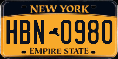 NY license plate HBN0980