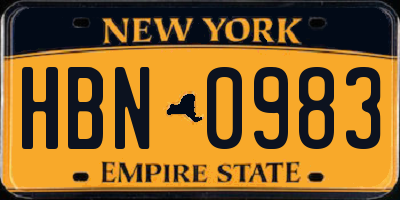 NY license plate HBN0983