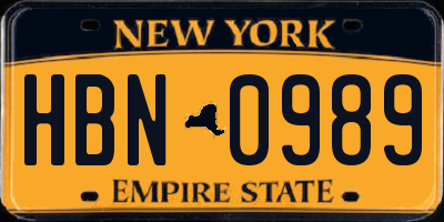 NY license plate HBN0989