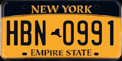 NY license plate HBN0991