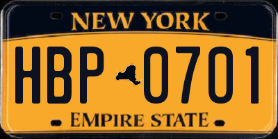 NY license plate HBP0701
