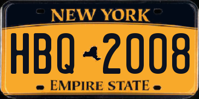 NY license plate HBQ2008
