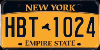 NY license plate HBT1024