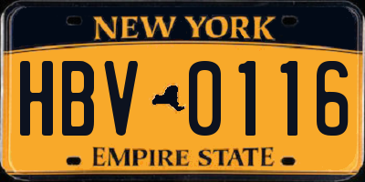 NY license plate HBV0116