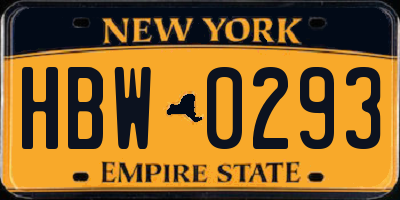 NY license plate HBW0293