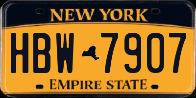 NY license plate HBW7907