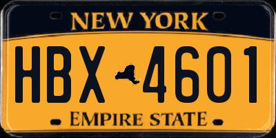 NY license plate HBX4601