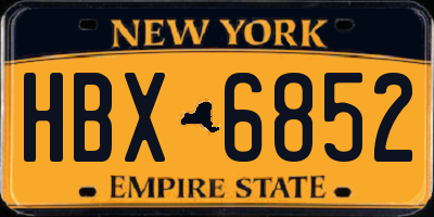 NY license plate HBX6852