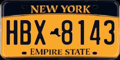 NY license plate HBX8143