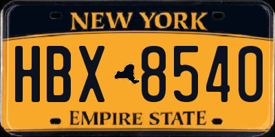 NY license plate HBX8540