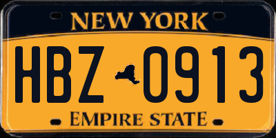 NY license plate HBZ0913