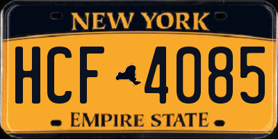 NY license plate HCF4085
