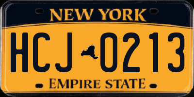 NY license plate HCJ0213