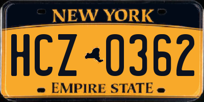 NY license plate HCZ0362