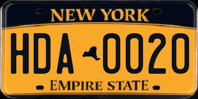 NY license plate HDA0020