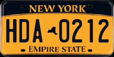 NY license plate HDA0212