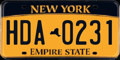 NY license plate HDA0231