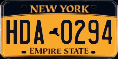 NY license plate HDA0294