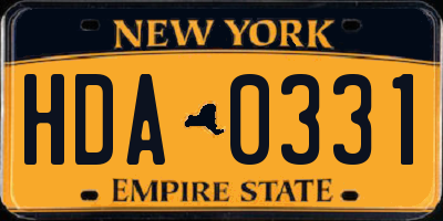 NY license plate HDA0331