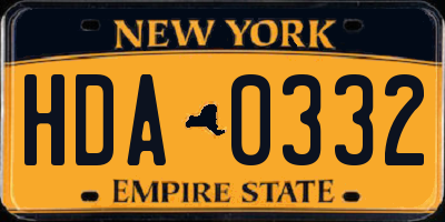 NY license plate HDA0332