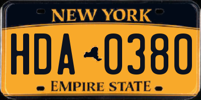 NY license plate HDA0380