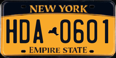 NY license plate HDA0601