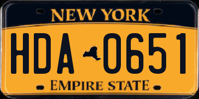 NY license plate HDA0651