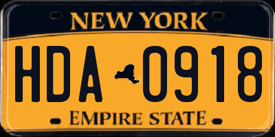 NY license plate HDA0918