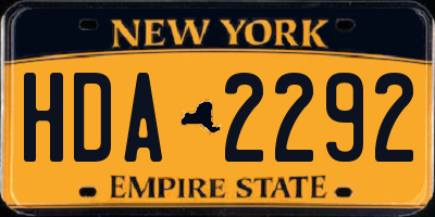 NY license plate HDA2292