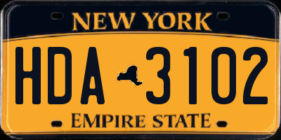 NY license plate HDA3102