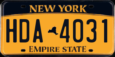 NY license plate HDA4031