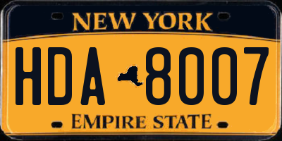NY license plate HDA8007