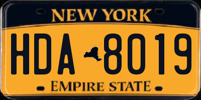 NY license plate HDA8019