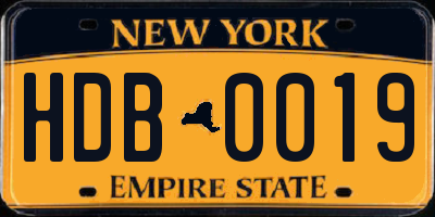 NY license plate HDB0019