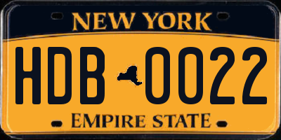 NY license plate HDB0022