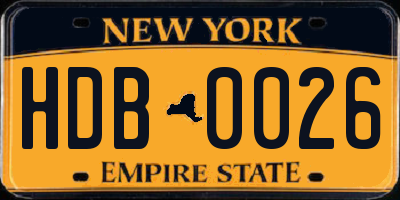 NY license plate HDB0026