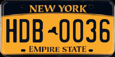 NY license plate HDB0036