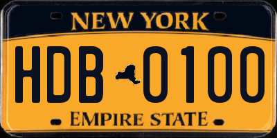 NY license plate HDB0100