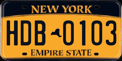 NY license plate HDB0103
