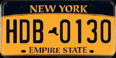 NY license plate HDB0130